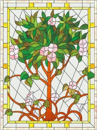Custom Size Window Stained Glass Films,Static Cling Reusable Stickers Church Tree Poster, For Bathroom Kitchen Door Home Decor