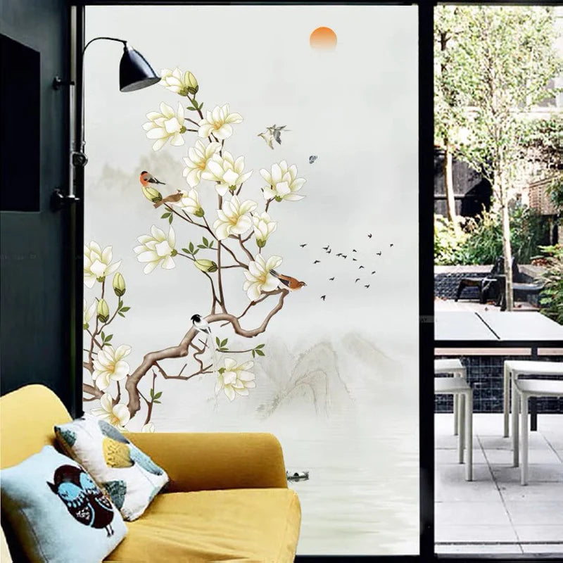 Custom Glass Window Film Static Frosted Light Transmitting Sticker Home Foil Stickers Waterproof Easy to install Flower Birds