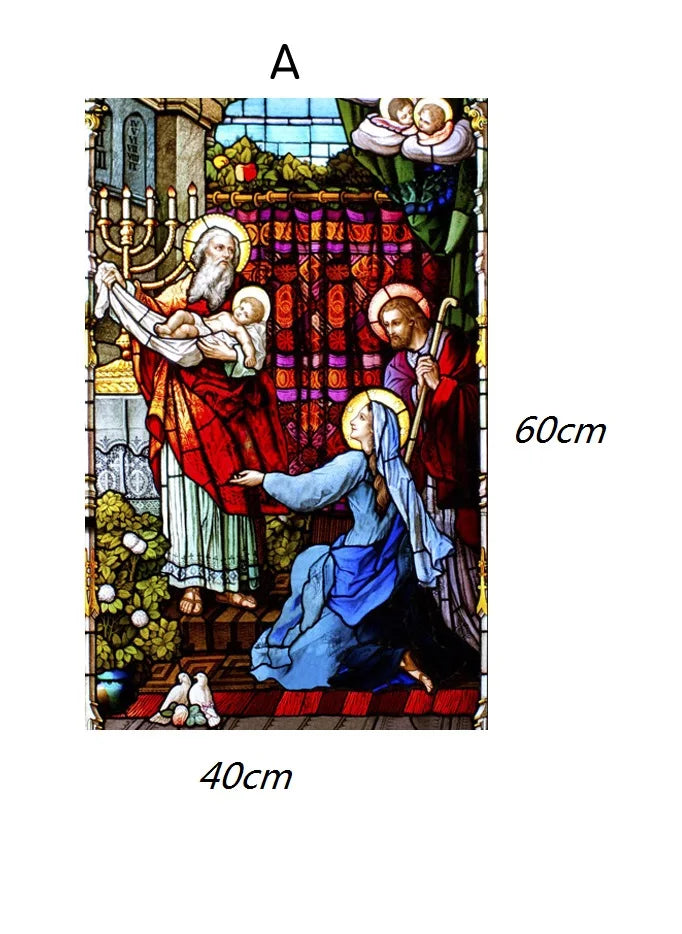 Custom size Stained Glass Window Film Jesus Virgin Mary,Home decor Frosted foil door stickers ,Church poster