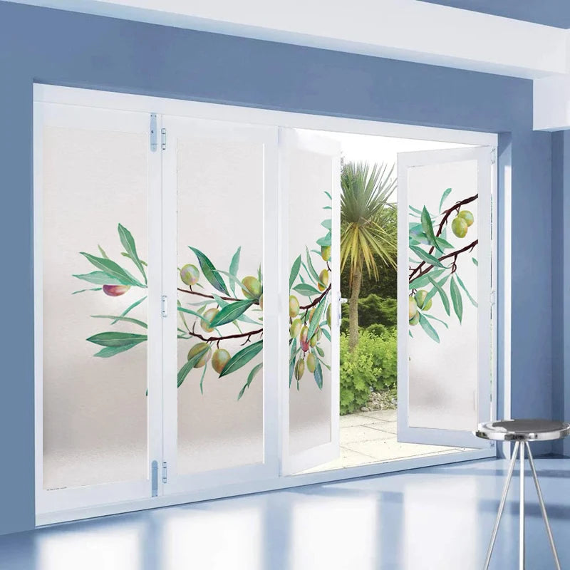 Custom Glass Window Film Apricot Design PVC Frosted Light Transmitting Home Decals Tint-Film Reusable Glass Sticker Tree Jujube