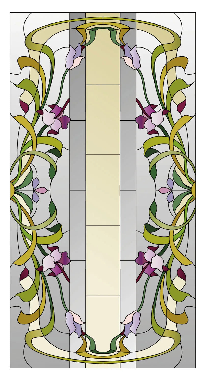 Custom Size Stained Glass Window with Purple Floral Pattern, Frosted Static Cling, Heat-Control, Privacy, Home Decor