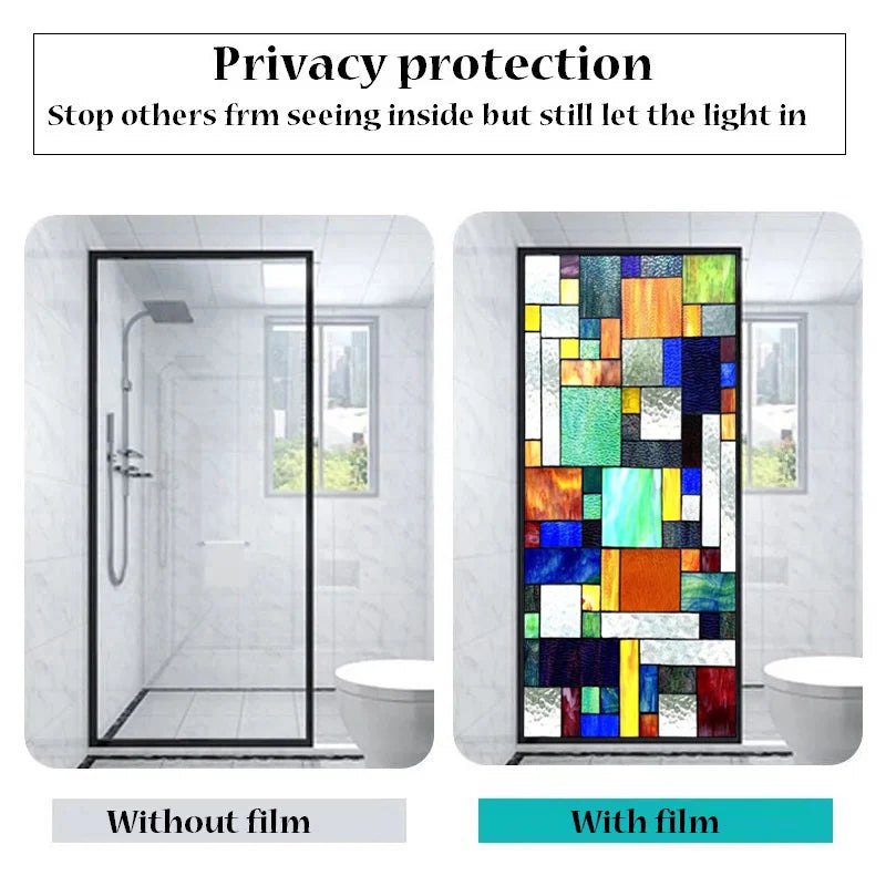 Custom Size No Glue Static Cling Frosted Retro Stained Glass Film Window Film Sticker for Bathroom Door Home Decor Church Mosaic
