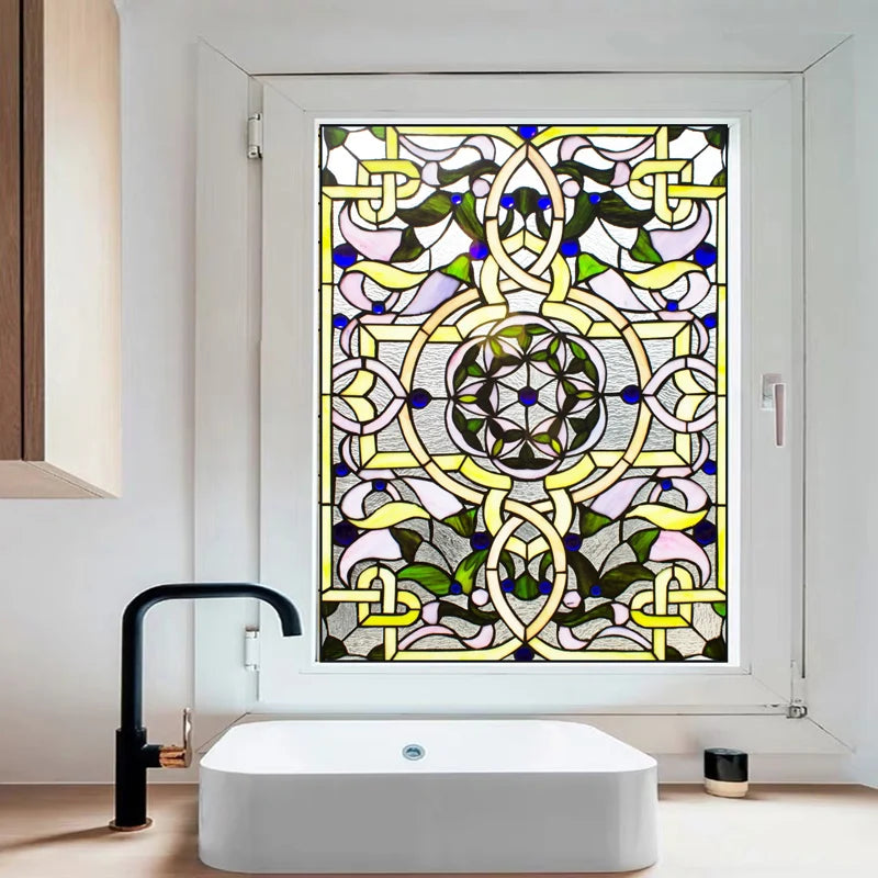 Window Film Frosted Stained Glass Films Customized Victorian-style Static Cling Sticker Kitchen Bathroom Substitute for Curtains