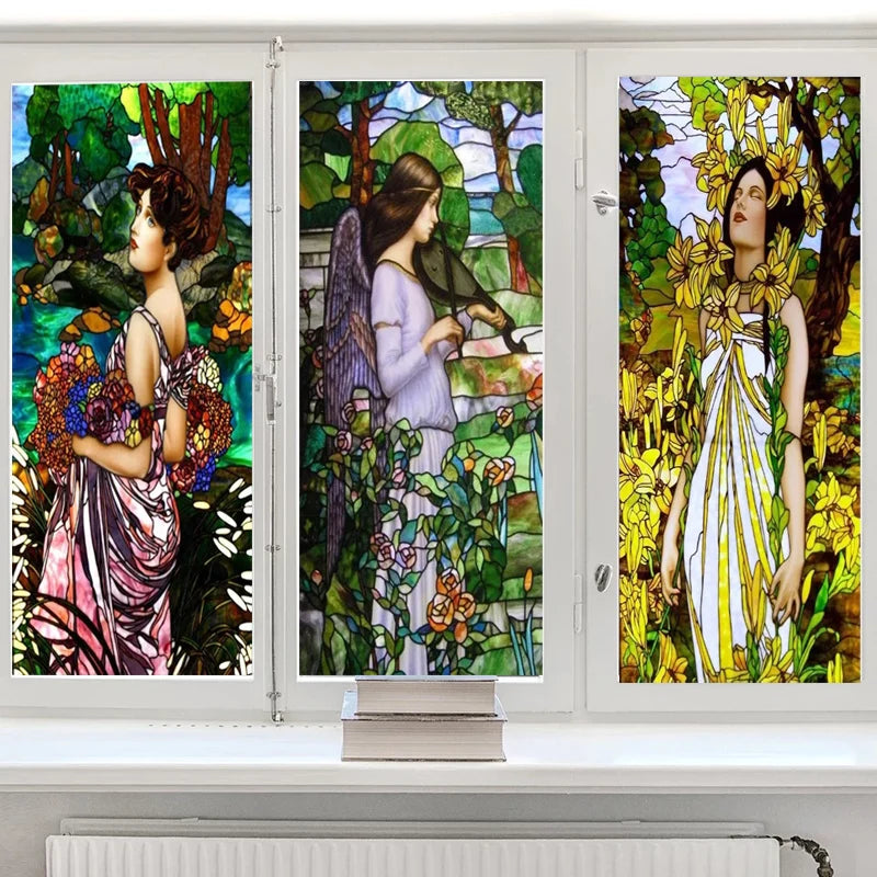 Custom Size Stained Glass Window Film, Church Sticker, Girl Painting, Kitchen, Bathroom, Bedroom, Sliding Door, Home Decor