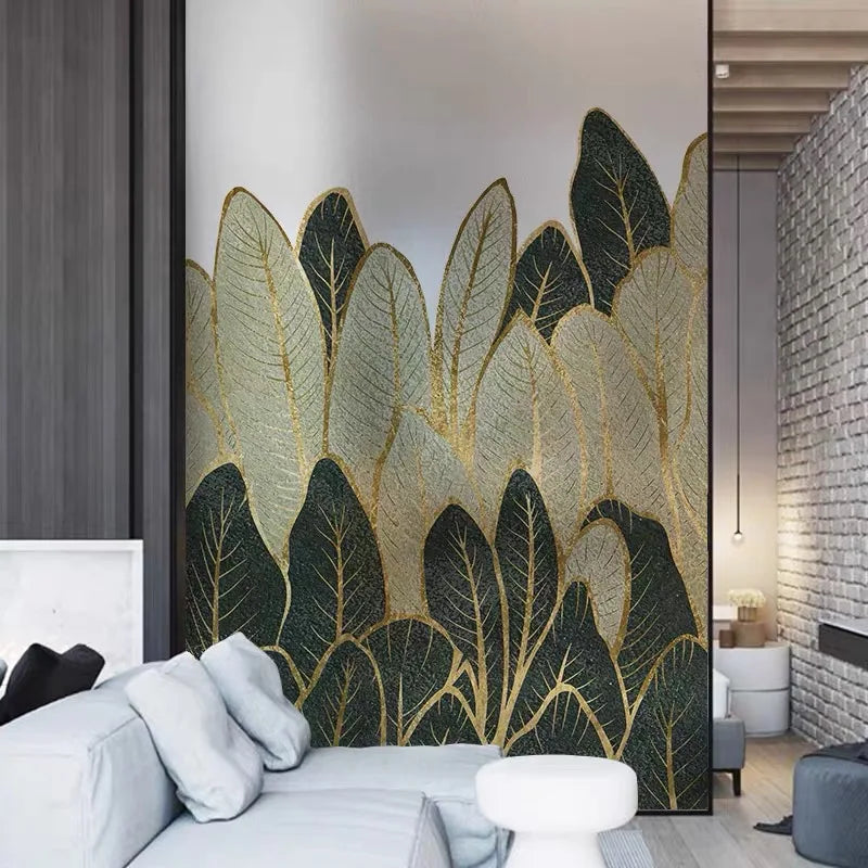 Custom Glass Films Window Film Electrostatic Frosted Sticker Door Stickers Waterproof Home Decor Gold Black White Leaf Pattern