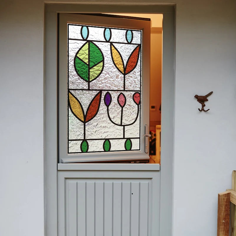 Stained Glass Door Stickers, Windows Glass Films, Frosted, 3D Etched, Transparent, Customized Leaves for Kitchen Office Bathr