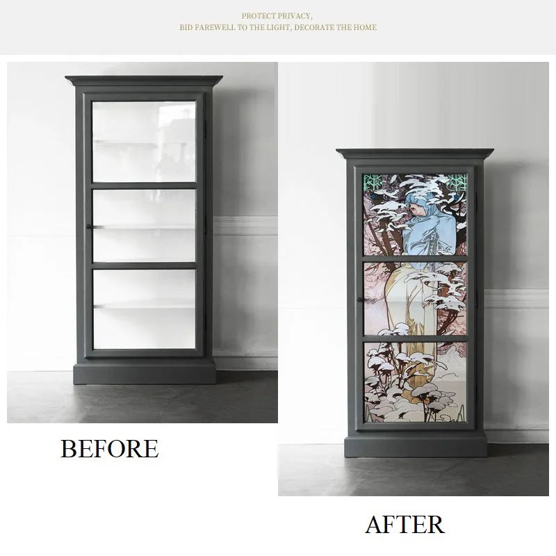 Custom Size Stained Glass Window Film Mucha Stickers Static Cling For Kitchen Bathroom Bedroom Glass Sliding Door Home Decor