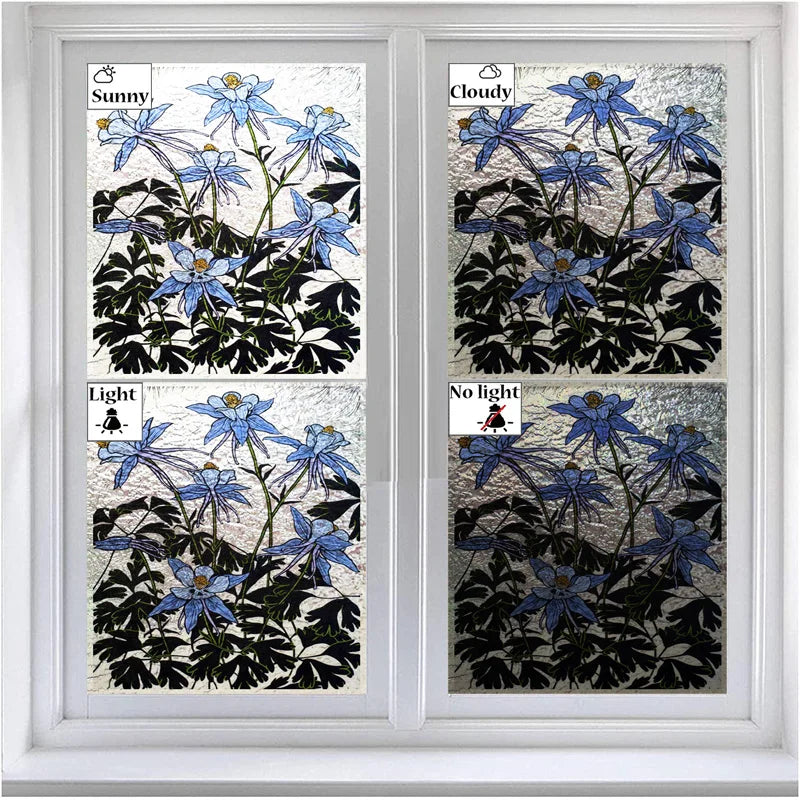 Stained Glass Window Film 3D Frosted Privacy Static Cling Door Stickers Plant Florl Custom Size  For Bathroom Office Home Decor