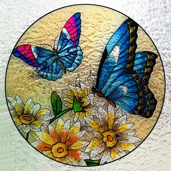 Custom 3D Frosted Stained Glass Window Film, Static Cling,Retro Church Jesus Birds Cat Home Decor Stickers Rose Window Treatment