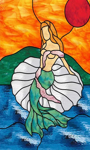 Custom Size Stained Glass Window Film, Static Cling Mermaid /Angel/Jesus Picture For Kitchen Bathroom Bedroom Glass Home Decor