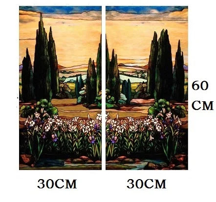 Landscape Painting Glass Films, Stained Window Film, Opaque Sticker, Self Adhesive, Static Cling for Square Window, Custom Size