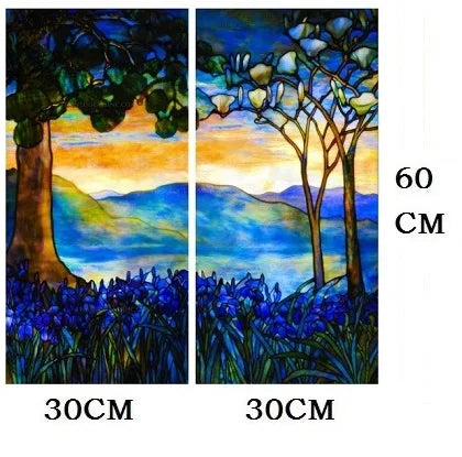 Landscape Painting Glass Films, Stained Window Film, Opaque Sticker, Self Adhesive, Static Cling for Square Window, Custom Size