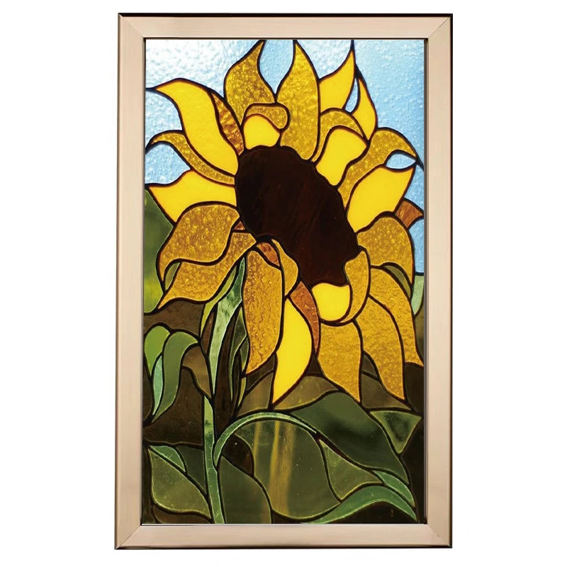 Custom Size Stained Glass Window Film, Frosted Sunflower Glass Films, Home Foil, Door Stickers, Bathroom Static Cling Poster