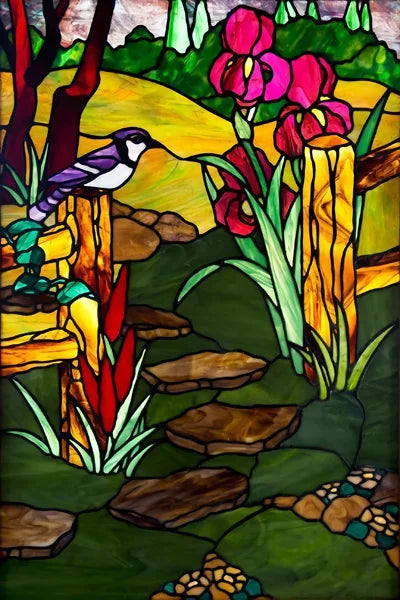 Custom Size Stained Glass Films,Frosted Privacy, Static Cling Poster, Retro Tree Scenic Color Printing Window Film Door Stickers