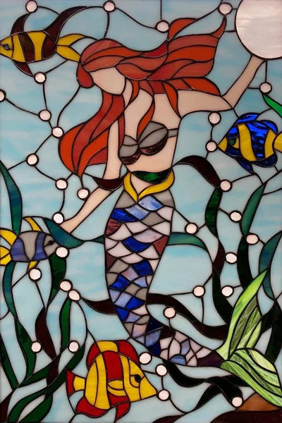 Custom Size Stained Glass Window Film, Static Cling Mermaid /Angel/Jesus Picture For Kitchen Bathroom Bedroom Glass Home Decor