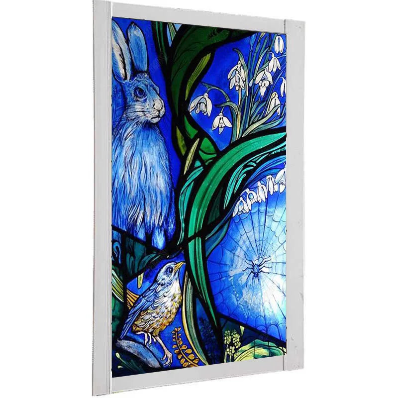 Custom Stained Glass Window Film Static Cling Frosted Sticker, Home Foil Blue Stickers ,For Bathroom Kitchen Home Decor Rabbit