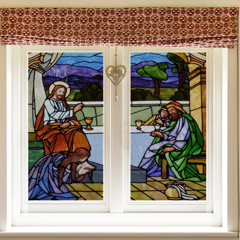 Custom Size Stained Glass Window Film Church style Jesus Angel Picture Sticker Frosted Static Cling Home Church Office Decor