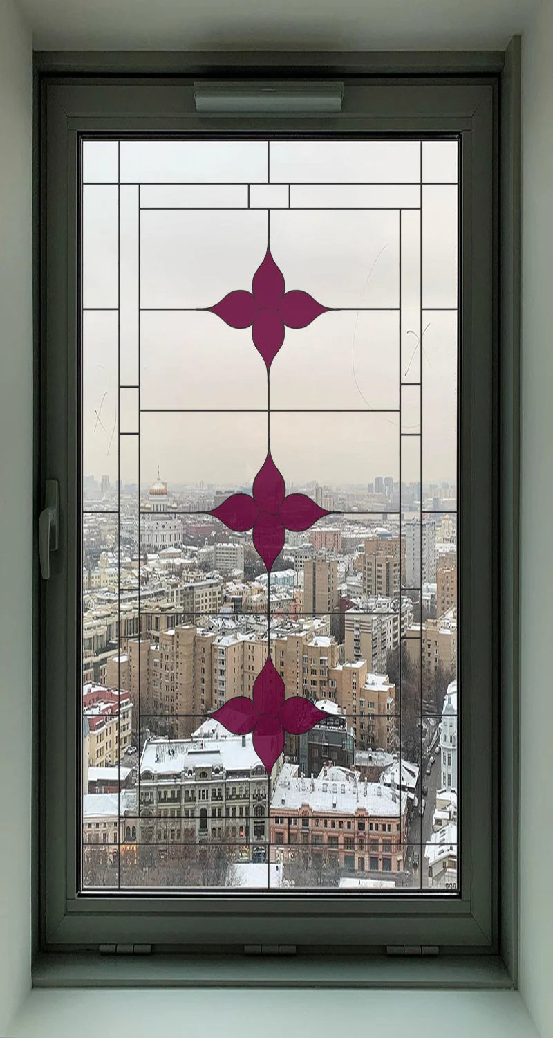 Custom Size Stained Glass Window Film Transparent Glass Sticker Static Cling Rose Sakura Print Office Home Decor Bedroom Door