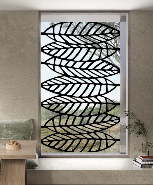 Stained Glass Window Film Transparent Glass Sticker Static Cling Iron Style Black Line Office Door Anticollision Home Decor