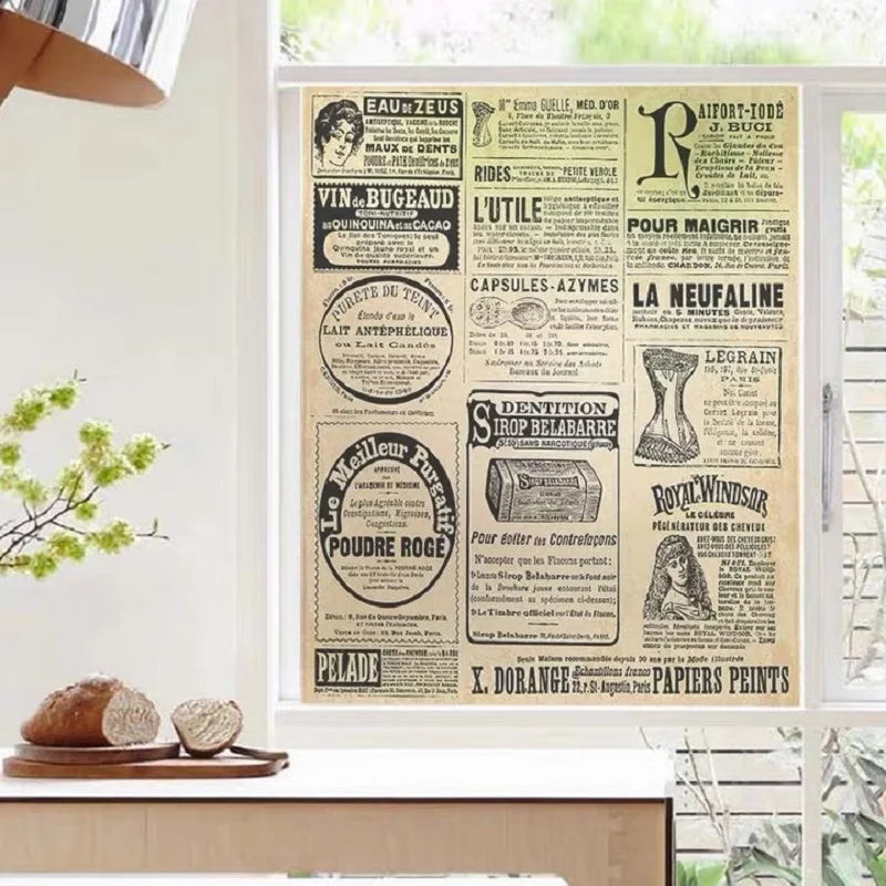 Custom Glass Window Film Static Frosted Glass Films Sticker Door Stickers ,Waterproof For Bathroom Easy To Install Retro Newspar