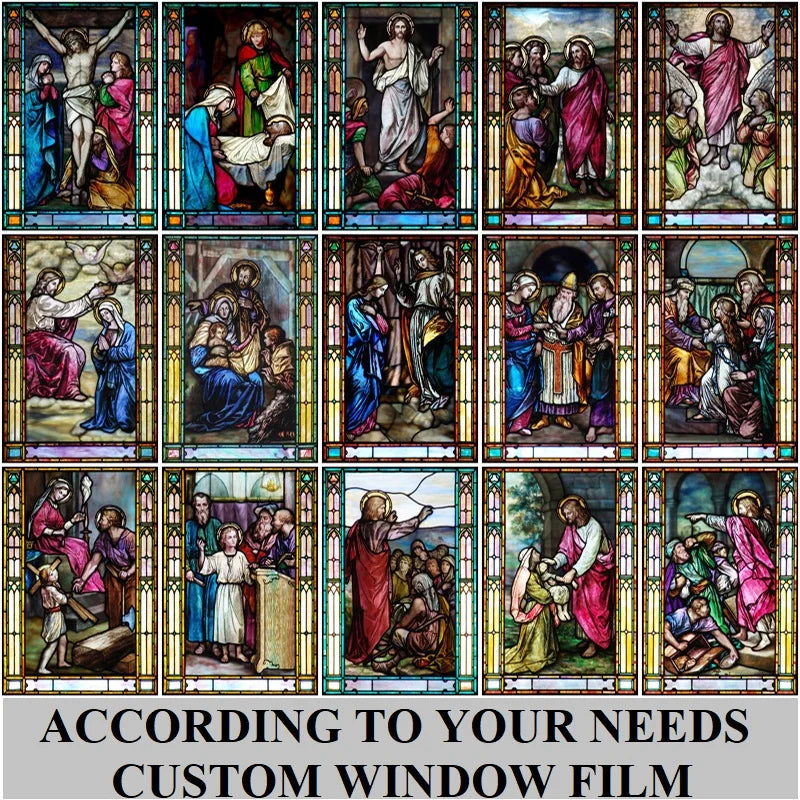 Window Film Frosted Stained Glass Films,Customized Chris/Jesus/Mary Pictures,Church, Chapel Prayer Room Home Decor