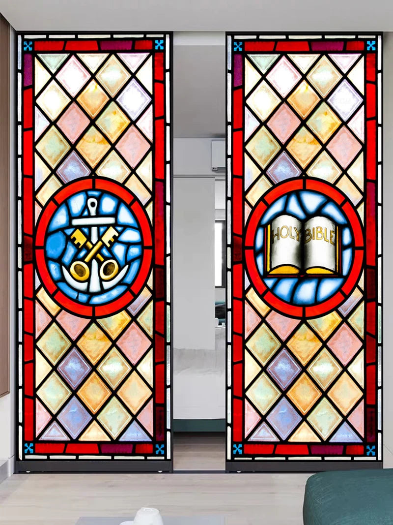 Window Film Frosted Stained Glass Films,Customized Religious Symbols Cross Christ Picture,Static Cling Sticker For Door Glass