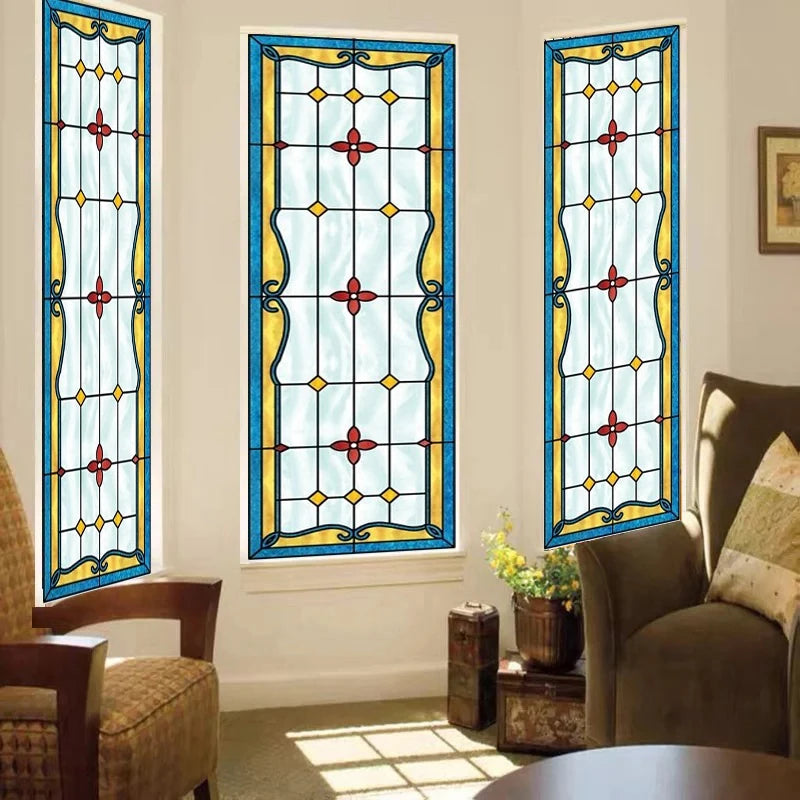 Custom Size Frosted Window Film,European Style Art Translucent Stained Glass Films, Door Stickers,Privacy Instead Curtains