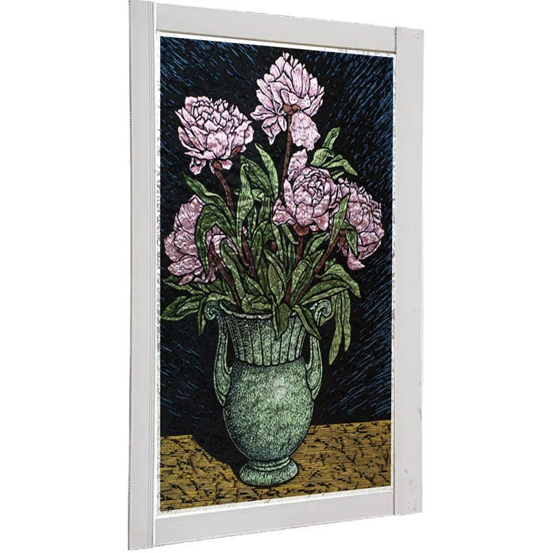 Stained Glass Window Film 3D Frosted Privacy Static Cling Door Stickers Plant Florl Custom Size  For Bathroom Office Home Decor