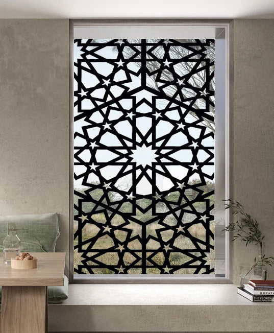 Stained Glass Window Film Transparent Glass Sticker Static Cling Iron Style Black Line Office Door Anticollision Home Decor