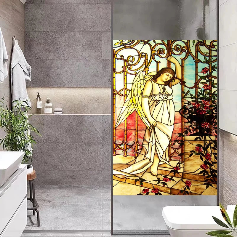 Custom Size Stained Glass Window Film, Church Sticker, Girl Angel Painting, Kitchen, Bathroom, Bedroom, Door, Home Decor