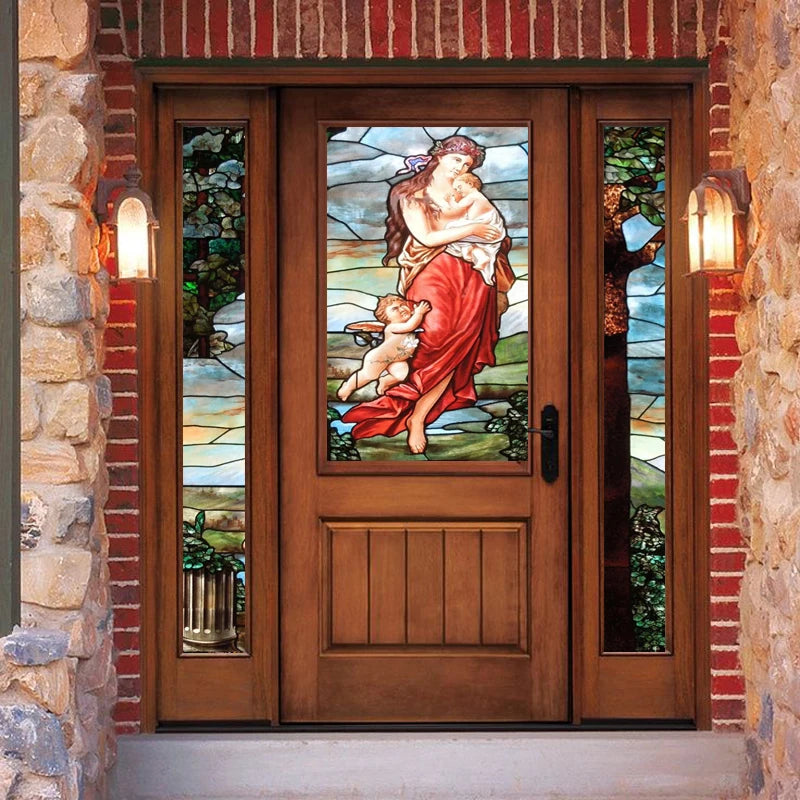 Window Film Frosted Stained Glass Films,Customized Jesus Virgin Mary Church Picture,Home Decor Static Cling Door Stickers