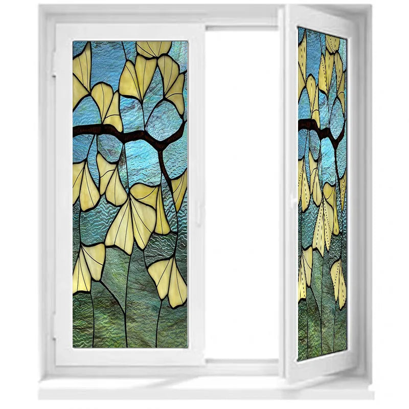 Window Film Stained Glass Films Frosted Static Cling Light-transparent Opaque Privacy Glass Sticker Home Decor Ginkgo Leaf