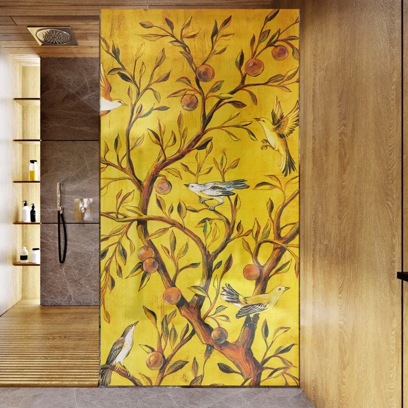 Traditional Fortune Tree and Birds painting Window film on the Glass for Bathroom Sliding door Cabinet Home decor