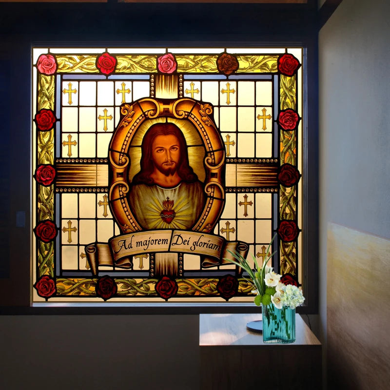 Stained Glass Window Film, Frosted Privacy, Static Cling, Retro Sticker for Bathroom, Cabinet, Door, Home Decor, Skylight Covers