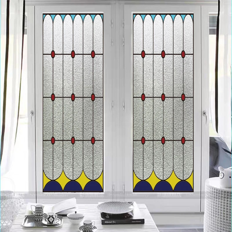 Custom Size Stained Glass Window Film Glue Free Frosted Glass Film Window Grille Bathroom Balcony Kitchen Window Privacy Film