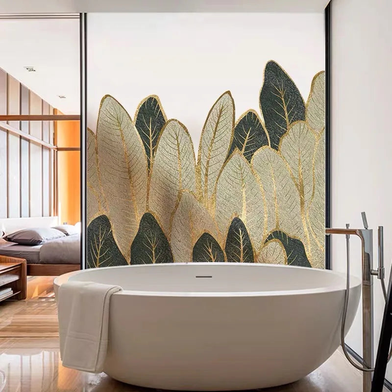 Custom Glass Films Window Film Electrostatic Frosted Sticker Door Stickers Waterproof Home Decor Gold Black White Leaf Pattern