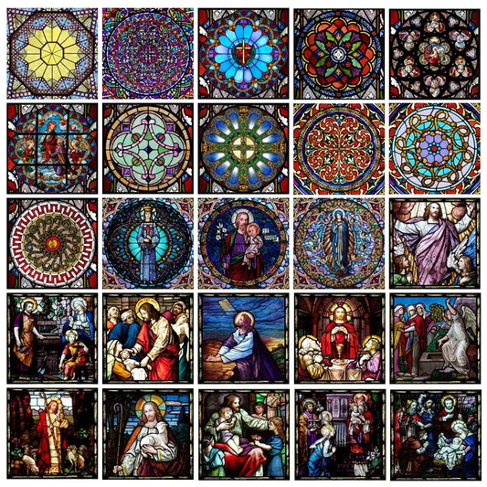 Custom Frosted Stained Glass Window Film,PVC Self-Adhesive Window Films,Retro Church Jesus Decor Foil Stickers, Window Treatment