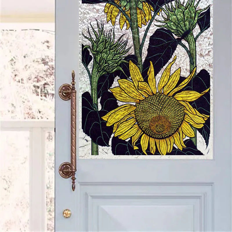 Stained Glass Window Film 3D Frosted Privacy Static Cling Door Stickers Plant Florl Custom Size  For Bathroom Office Home Decor