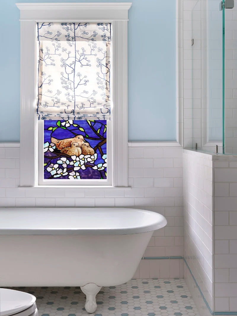 Window Film Frosted Stained Glass Films,Customized Static Cling Stickers,Shower Bathroom Kithchen Skylight Decor Scenic Tree