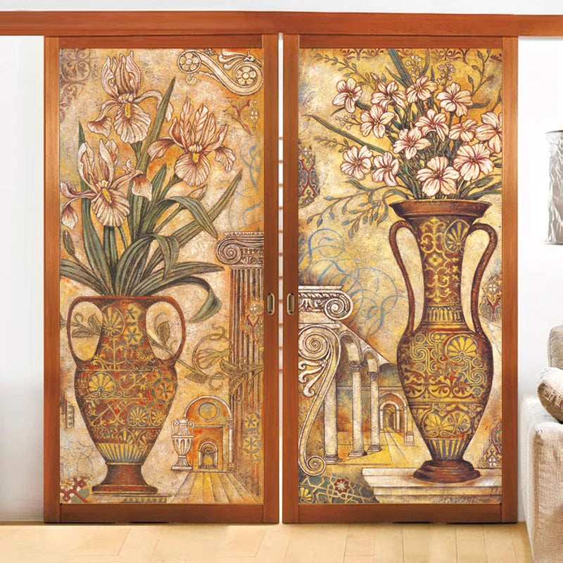 Customized Window Film Fortune Tree Flower Vase Painting  Glass Films Door Sticker for Bathroom Entrance Door Cabinet Home Decor