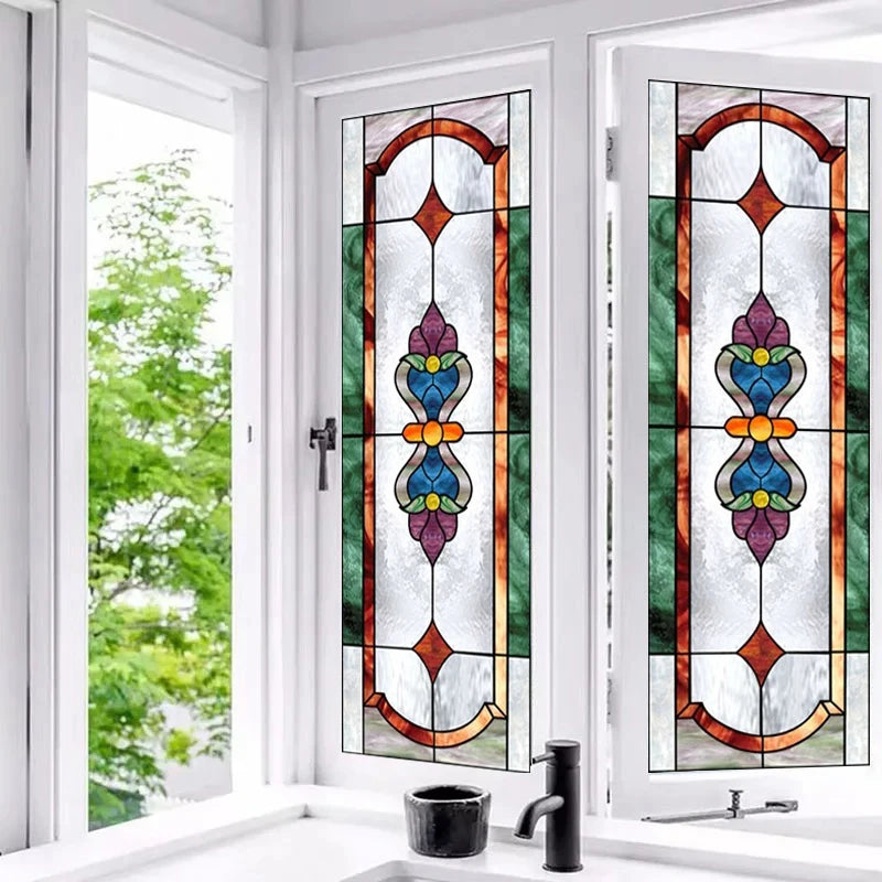 European Church Art Glass Film Stained Window Opaque Sticker Self Adhesive/Static Cling Decor Privacy do custom size B1014