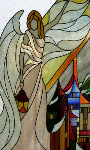 Custom Size Stained Glass Window Film, Static Cling Mermaid /Angel/Jesus Picture For Kitchen Bathroom Bedroom Glass Home Decor