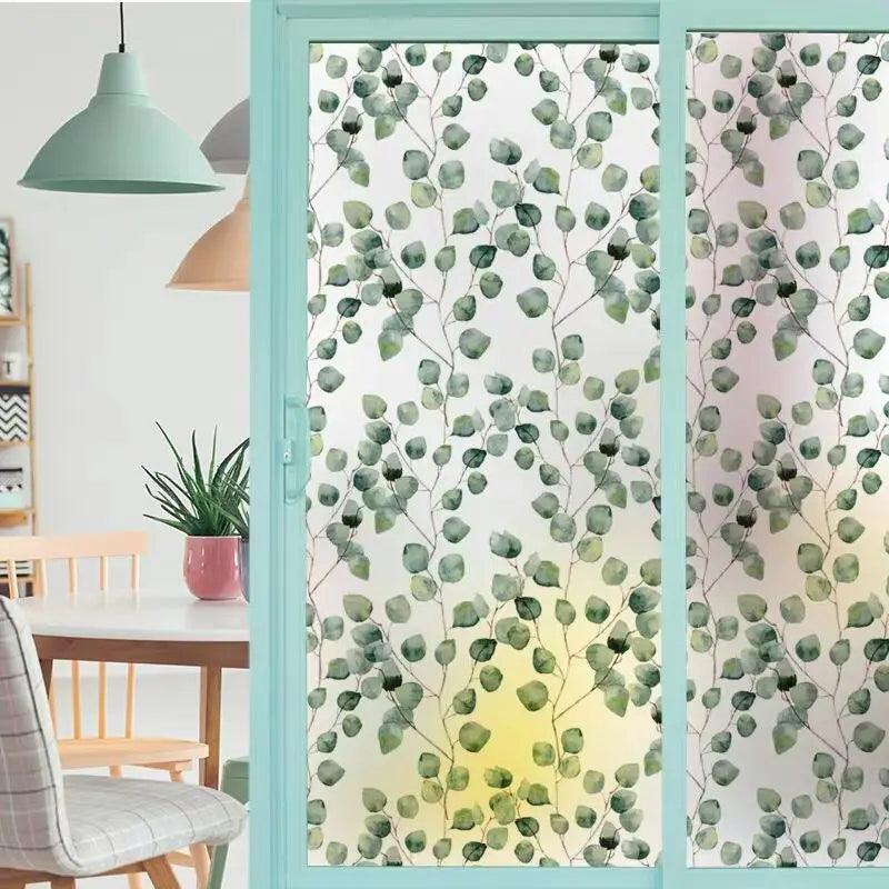 Stained Film Glass Films Privacy Window Film Static Non-adhesive Green Leaves For Bathroom Sliding door Home decor 58cmX100cm