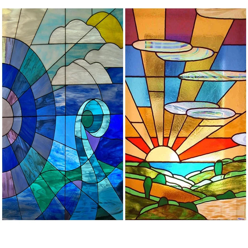 Custom Size Window Film, Stained Glass Stickers, Static Cling, 3D Print Rainbow Mosaic for Window Door, Home Decor