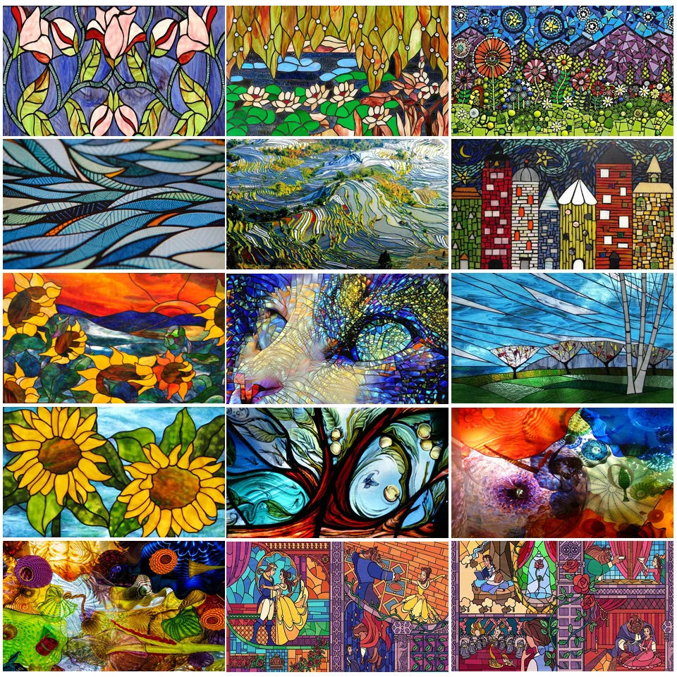 Custom Size Stained Glass Window Film, Frosted Glass Sticker, Kitchen, Kids Room, Door, Bathroom, Home Decor