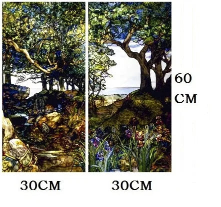 Landscape Painting Glass Films, Stained Window Film, Opaque Sticker, Self Adhesive, Static Cling for Square Window, Custom Size