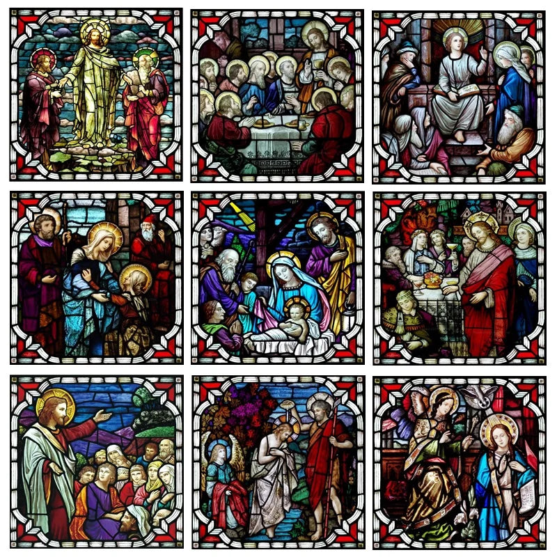 Custom Stained Glass Window Film,PVC Self-Adhesive Window Films,Retro Church Jesus, Home Decor Foil Stickers, Window Treatment