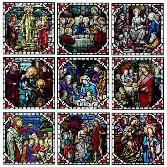 Custom Stained Glass Window Film,PVC Self-Adhesive Window Films,Retro Church Jesus, Home Decor Foil Stickers, Window Treatment
