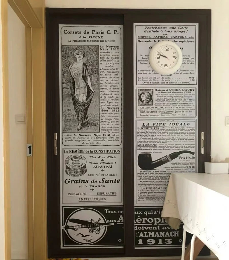 Custom Glass Window Film Static Frosted Glass Films Sticker Door Stickers ,Waterproof For Bathroom Easy To Install Retro Newspar