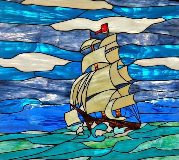 Custom Glass Window Film Static Cling Frosted Blue Glass Films Foil Stickers Waterproof For Bathroom Kitchen Sea Wave Sailboat